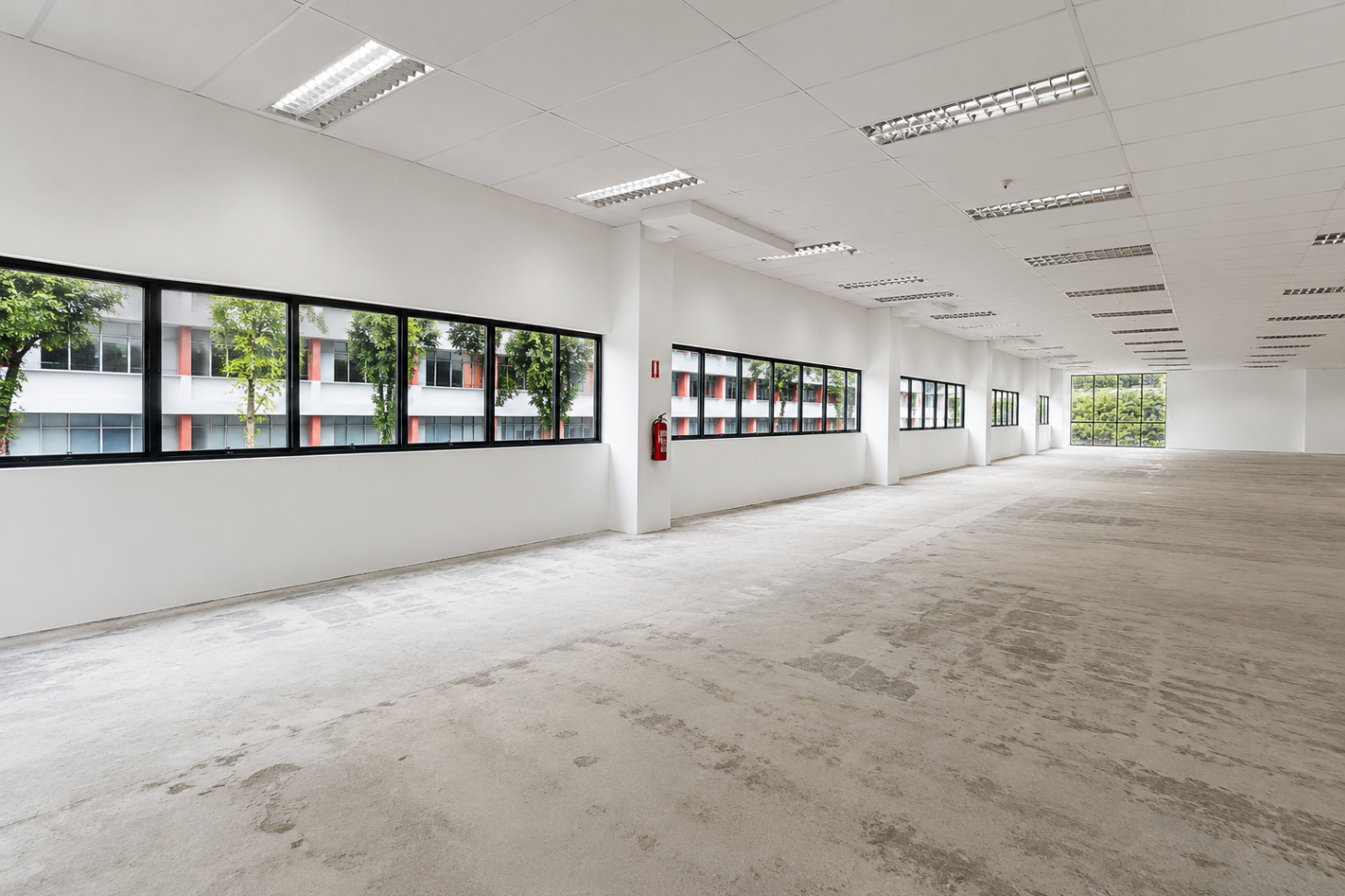 Bare floorplate with long window line at 8 Commonwealth Lane